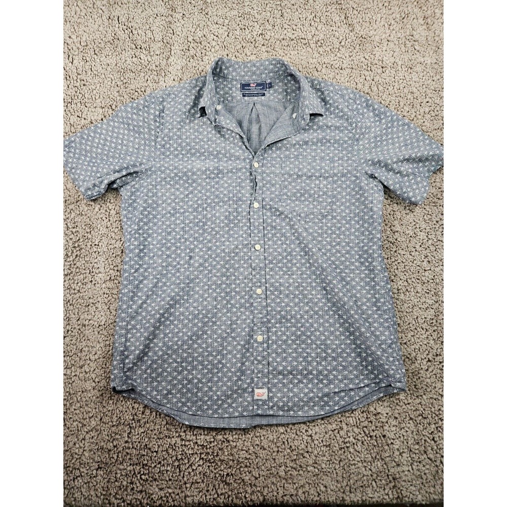 Vineyard Vines Mens Classic Fit Murray Shirt Mens Size L Gray Short Sleeve Fish